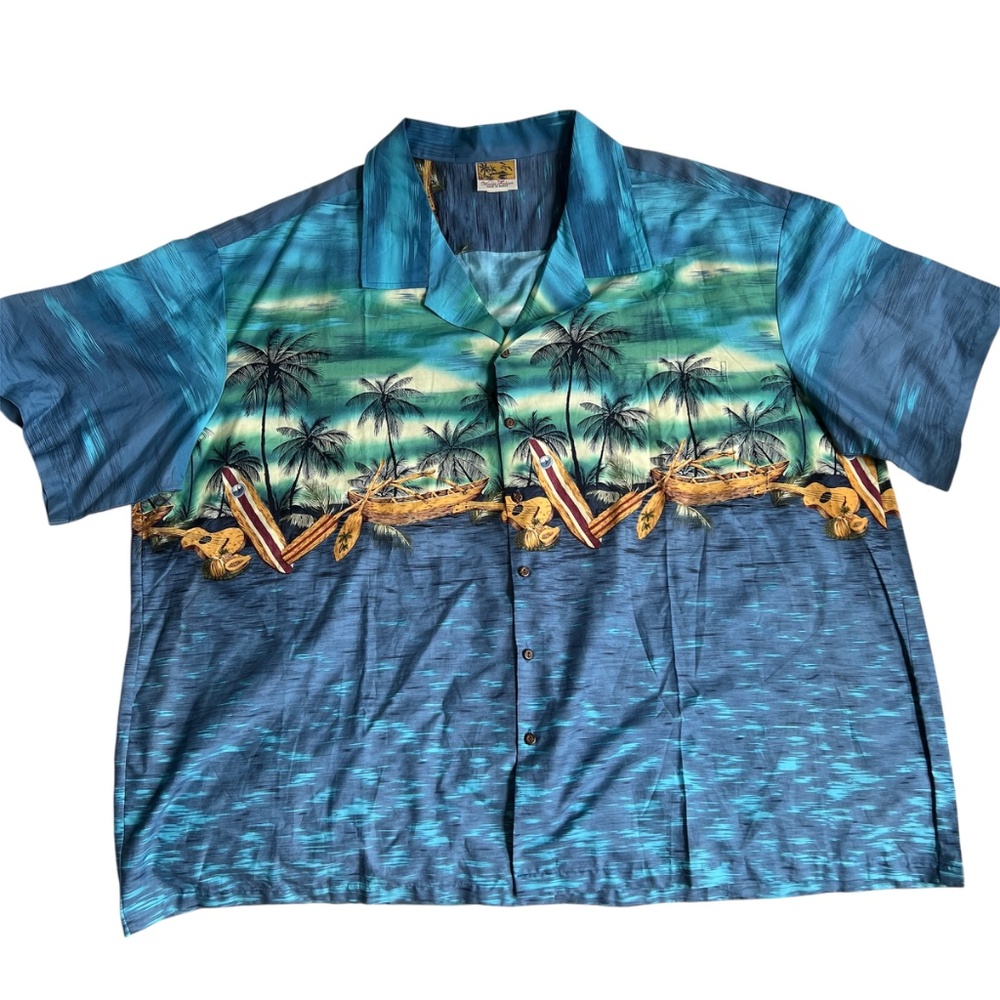 Winnie Fashion Hawaiian Shirt Size 6 XL Surfboards  Palm Trees 100% cotton USA